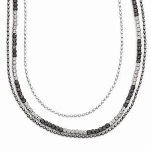 Two Tone Triple Strand Bead Necklace in Sterling Silver, 18-20 Inch